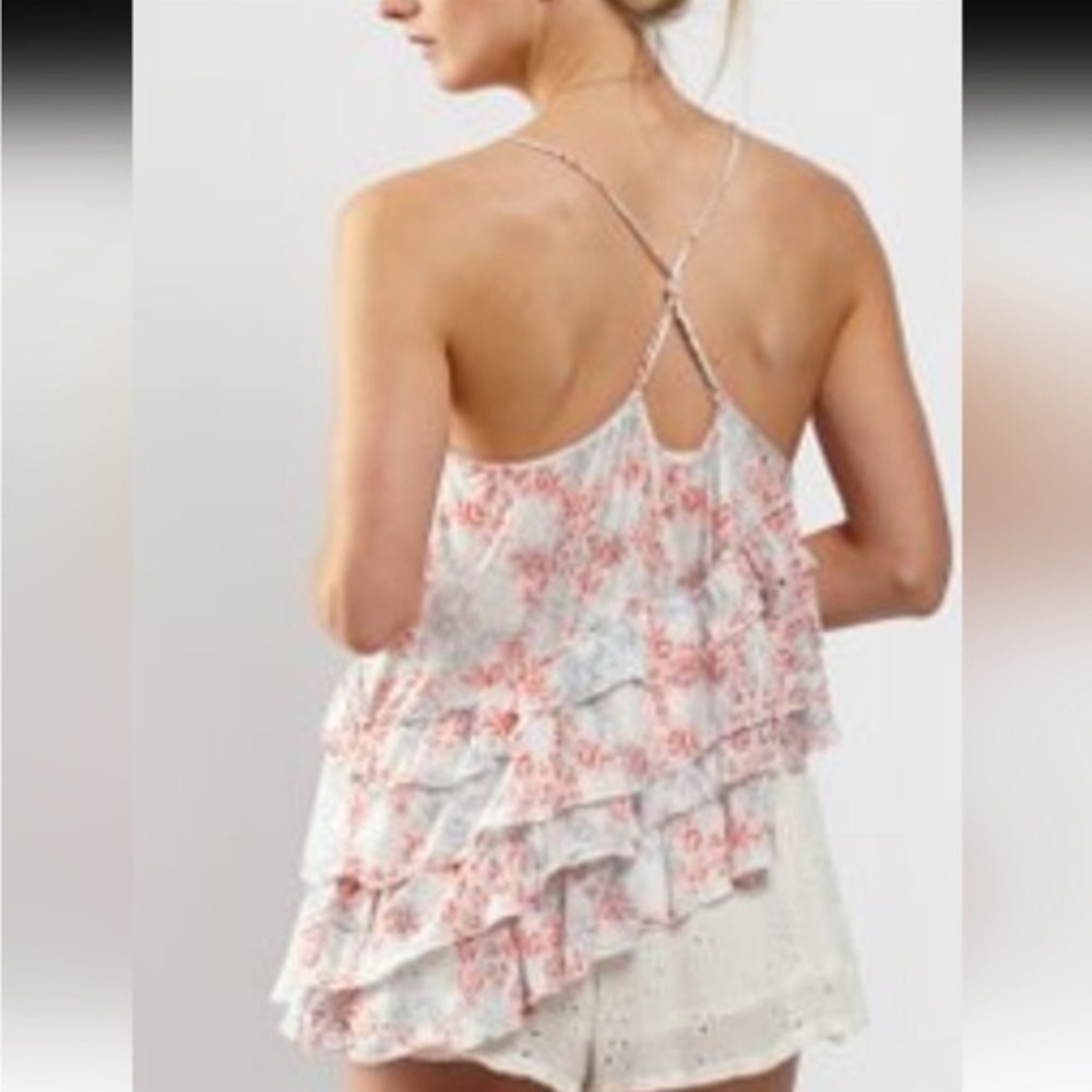 Free People Flutter By Asymmetric Floral  Ruffle Tank Top XS - Picture 7 of 12